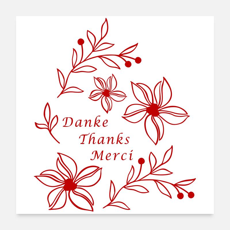 danke thanks merci - Poster 60x60 cm - Weiß
