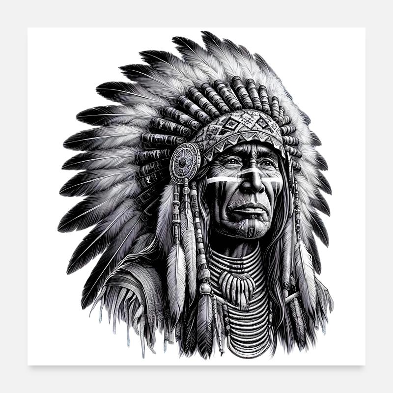 Amérindien Peau rouge d’Amérique Poster 60 x 60 cm