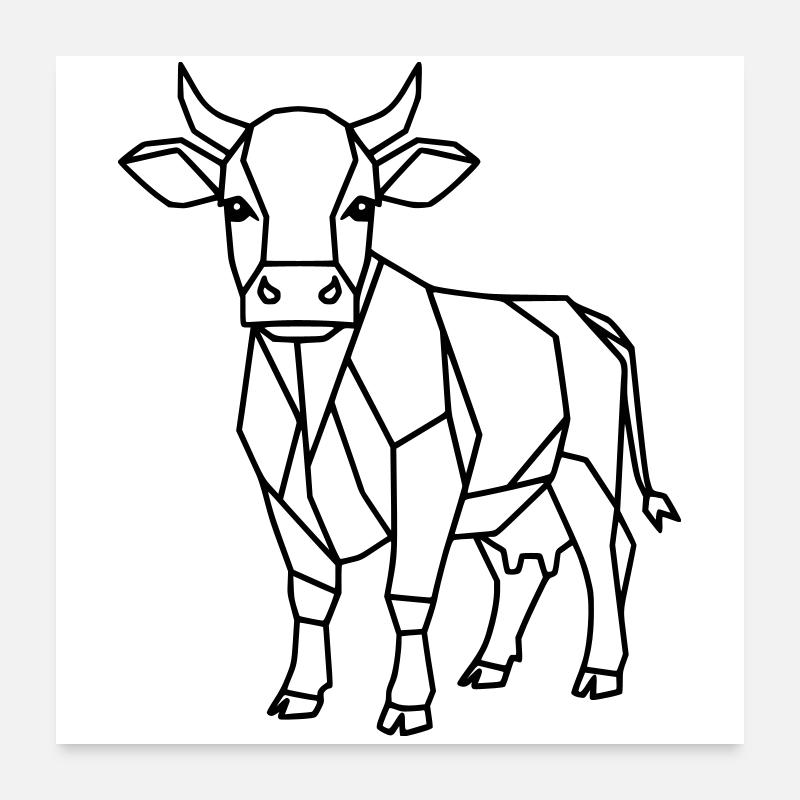 Contour géométrique de vache low poly Poster 60 x 60 cm