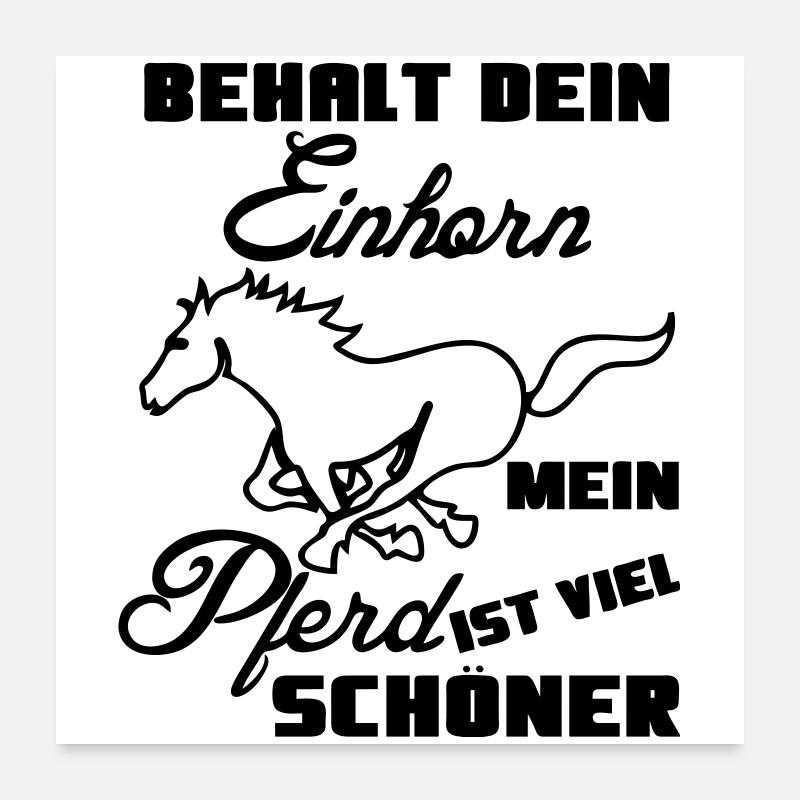 Pferd vs Einhorn Geschenk Tier lustig Spruch - Poster 60x60 cm - Weiß