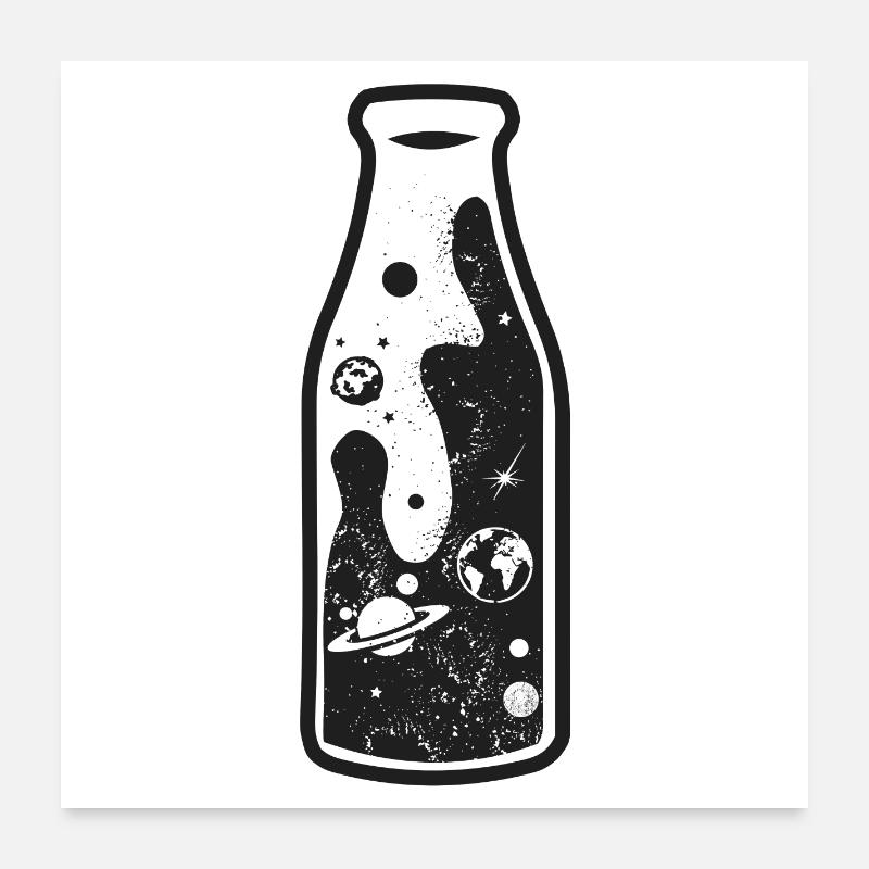 Milchstraße in Milchflasche - Poster 60x60 cm - Weiß