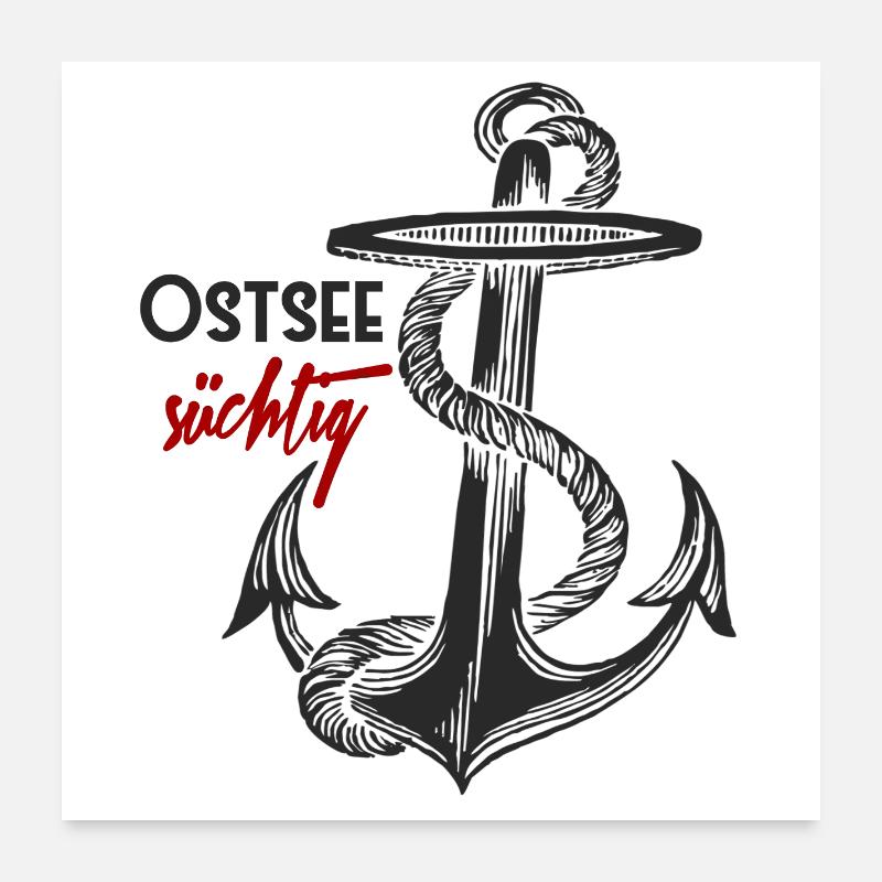 Ostsee-süchtig - Anker - Poster 60x60 cm - Weiß