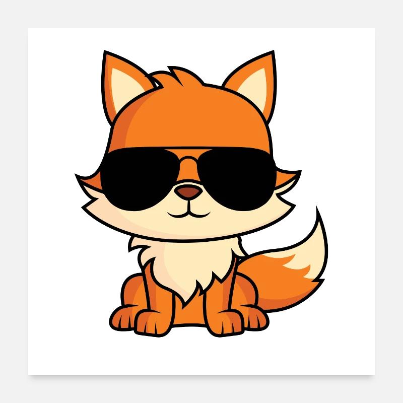 Fuchs mit Pilotenbrille - Poster 60x60 cm - Weiß