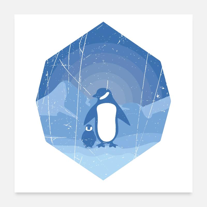 Pingouin mère avec bébé pingouin - design Poster 60 x 60 cm