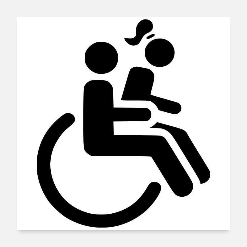 Utilisateur d’un fauteuil roulant avec une dame sur les genoux # Poster 60 x 60 cm
