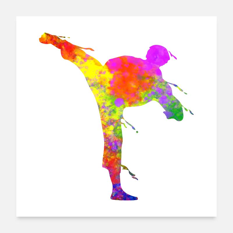Tae Kwon Do Karate Bunte Silhouette für Mädchen Poster 60x60 cm