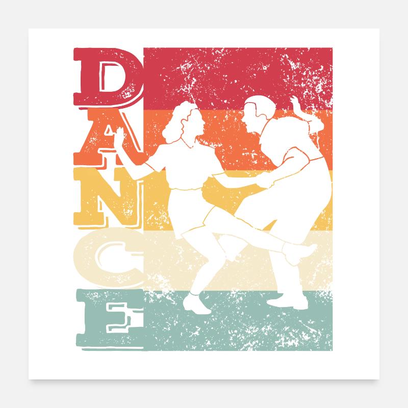 Boogie Woogie Swing Dancing Retro Colors Vintage Poster 60 x 60 cm
