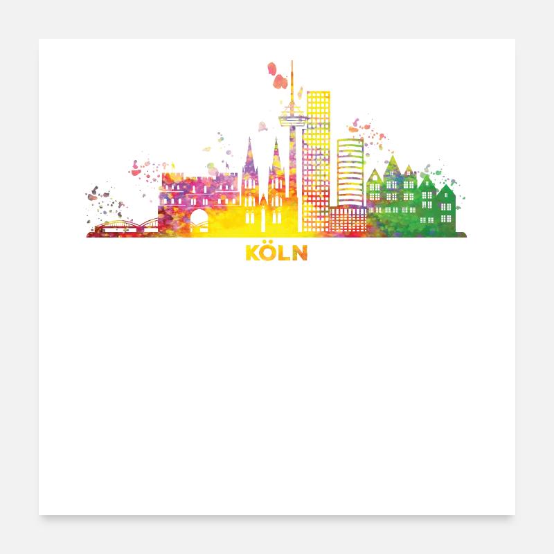 Cologne Skyline Tour de télévision colorée de Cologne Poster 60 x 60 cm
