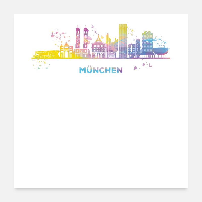 Munich Skyline Coloré Munich Frauenkirche Poster 60 x 60 cm