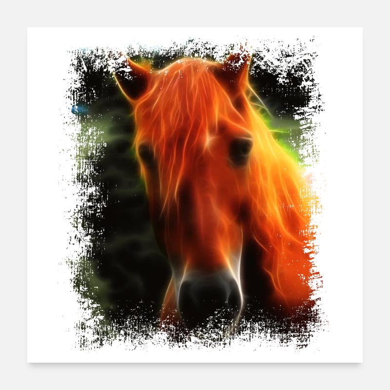 Pferd Wildpferd - Poster 60x60 cm - Weiß
