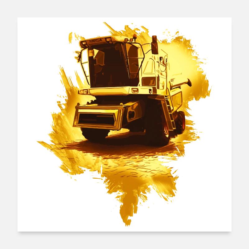 Moissonneuse-batteuse or - Poster 60 x 60 cm - blanc
