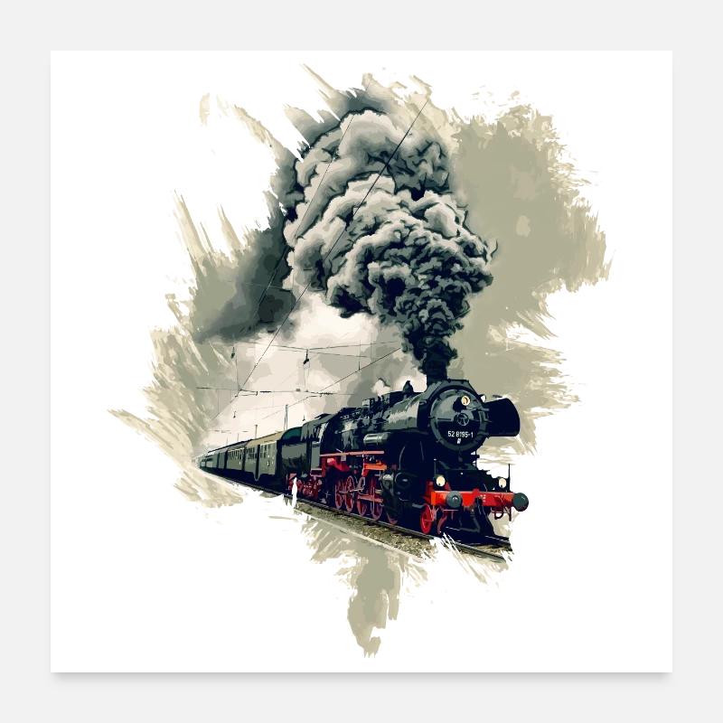 Alte Dampflok - Poster 60x60 cm - Weiß