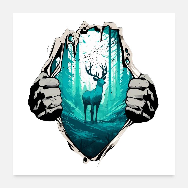 Deer and forest under the shirt Poster 24" x 24" (60x60 cm)