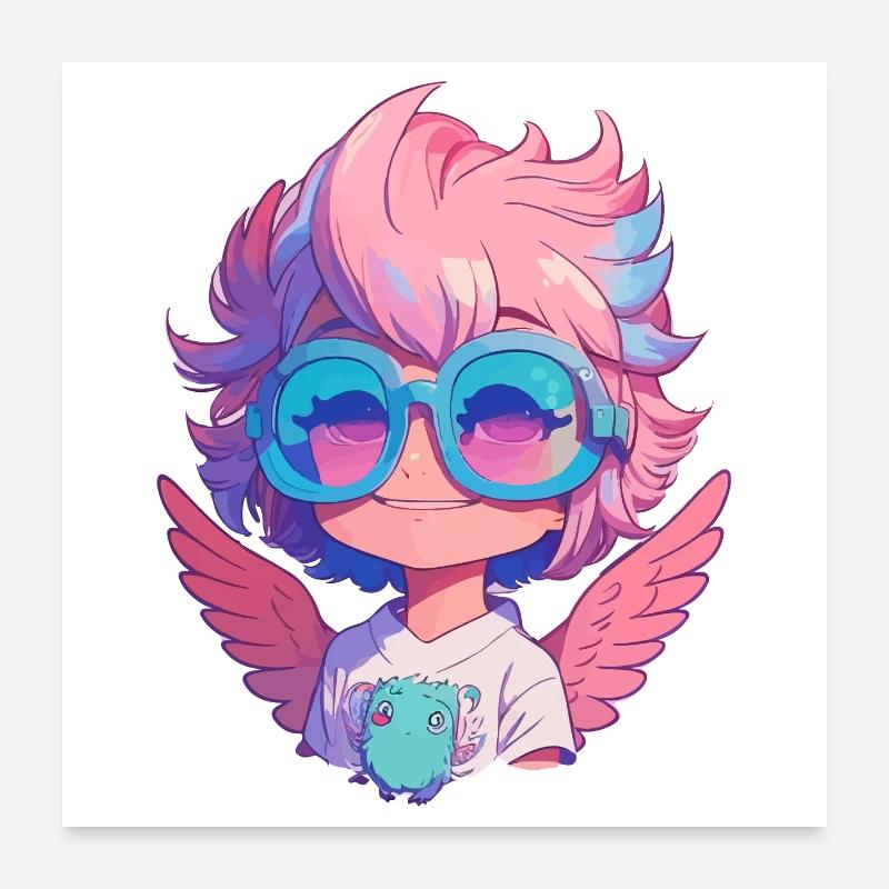 Petit ange mignon avec des lunettes Poster 60 x 60 cm