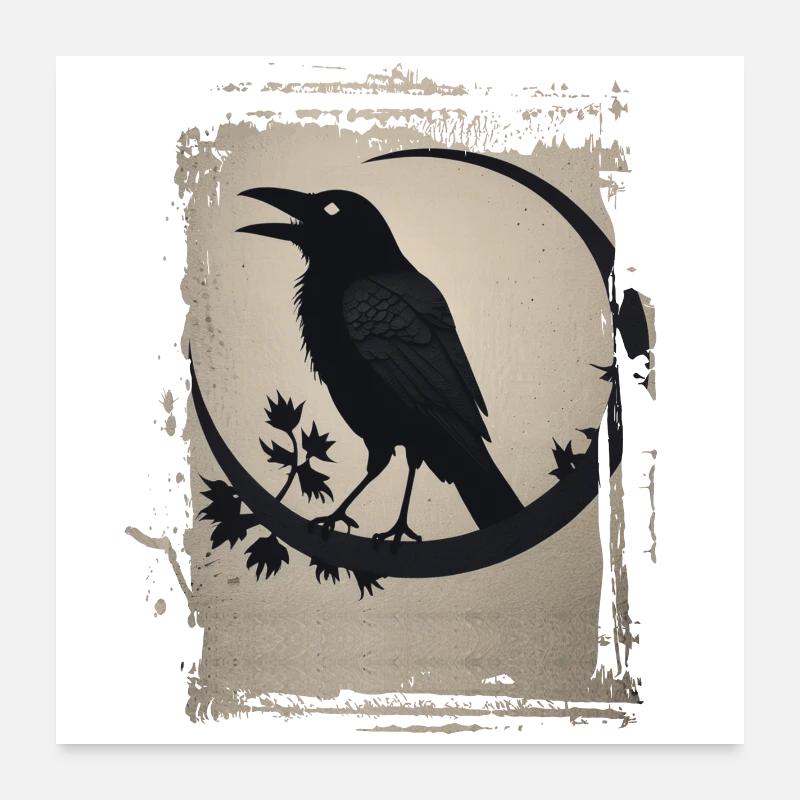 Rabe auf Ast sitzend Poster 60x60 cm