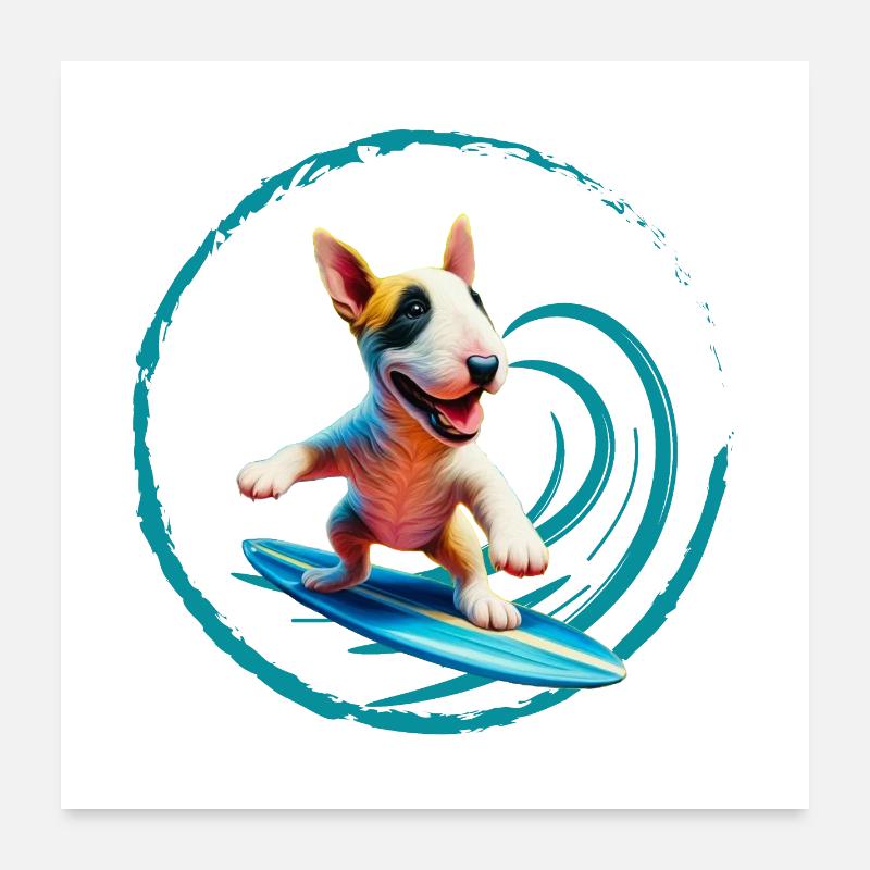 Surf Bull Terrier Poster 60 x 60 cm