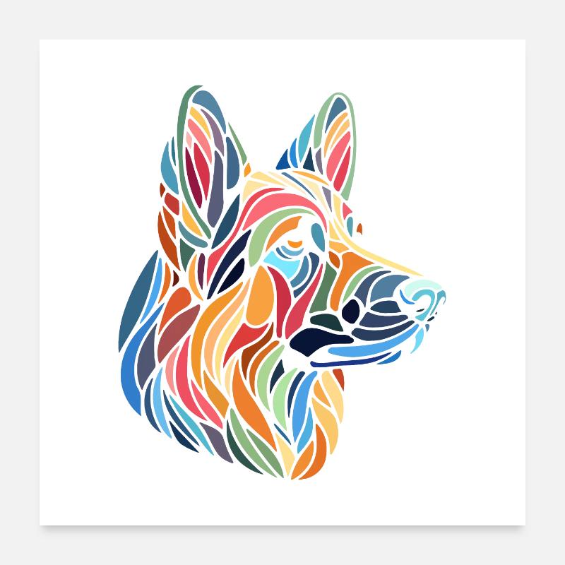 German Shepherd Dog Head Geometry Polygon Art Poster 24" x 24" (60x60 cm)
