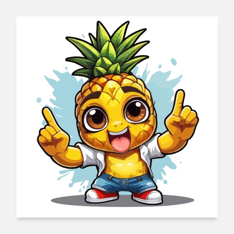 Ananas mit Guter Laune Poster 60x60 cm