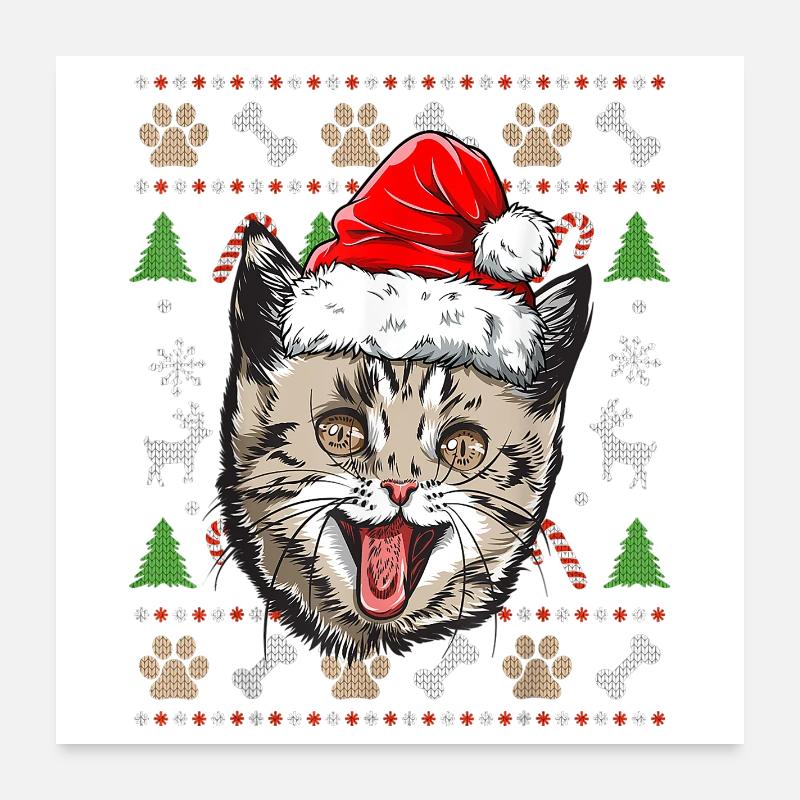 Pull Moche De Noel Chat Humour Noël Cadeau Drôle Poster 60 x 60 cm