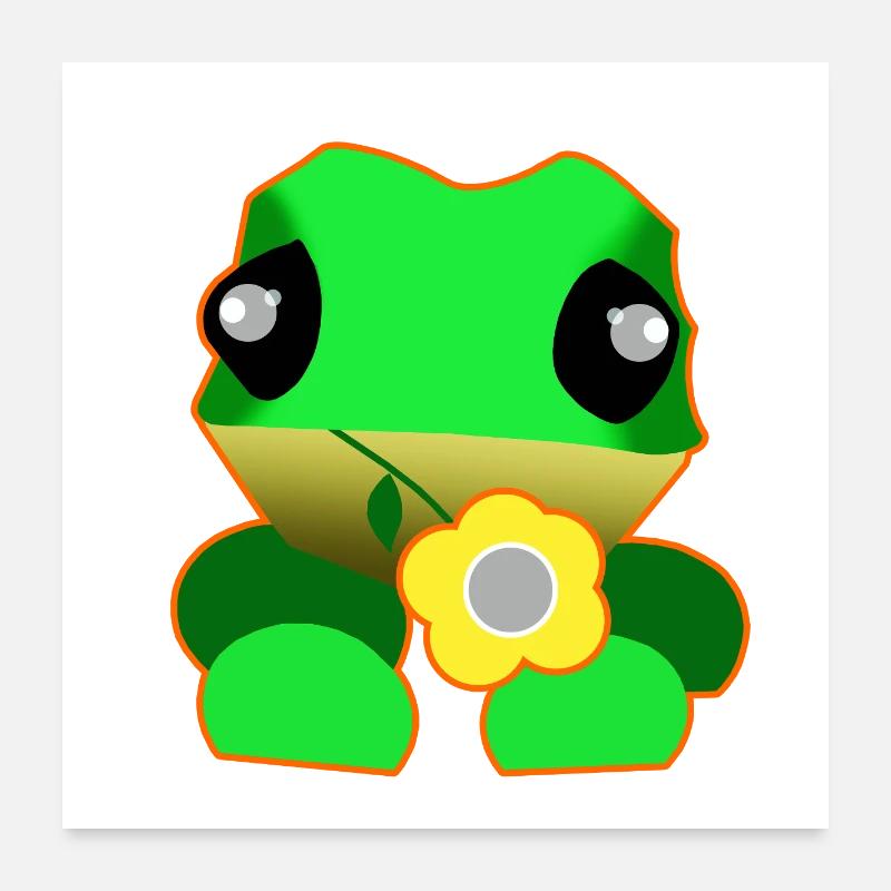 Grenouille mignonne avec fleur Poster 60 x 60 cm