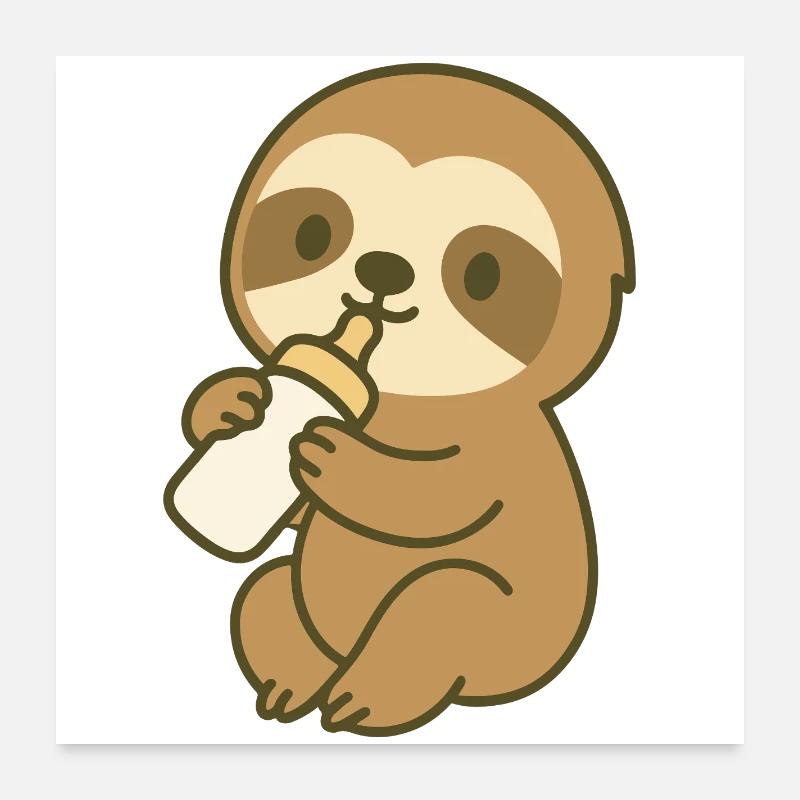 Bottle Time Sloth - Baby Sloth with Bottle Poster 24" x 24" (60x60 cm)
