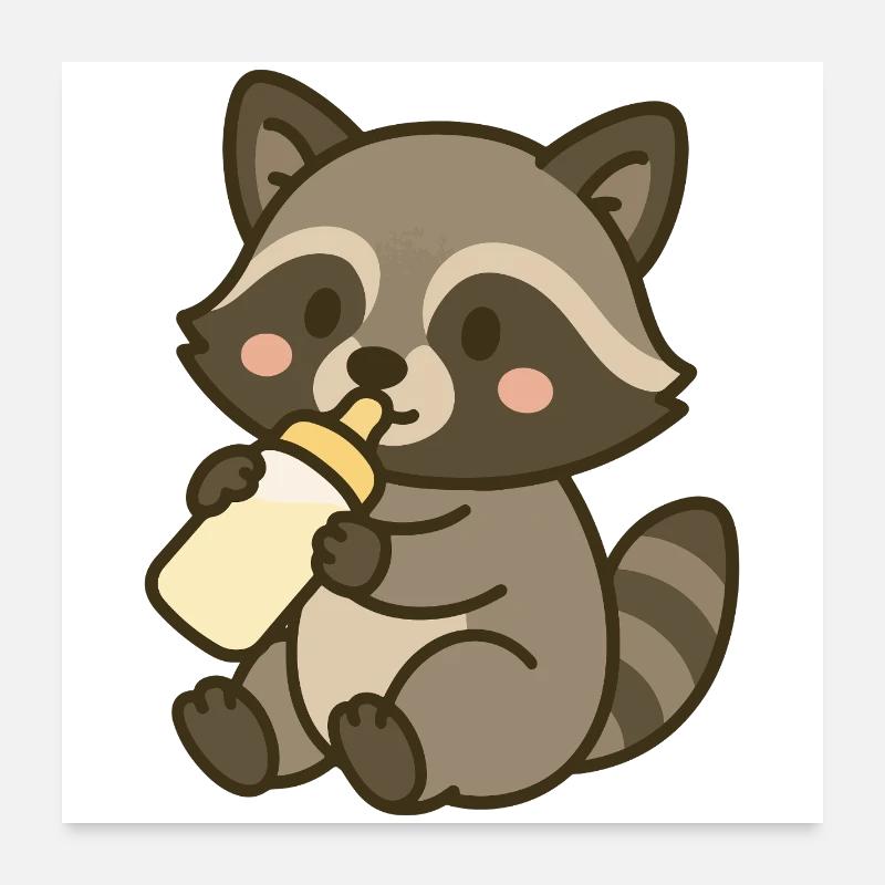 Bottle time with raccoons Poster 24" x 24" (60x60 cm)