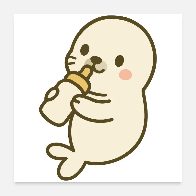 Fläschchen-Robbenbaby Poster 60x60 cm