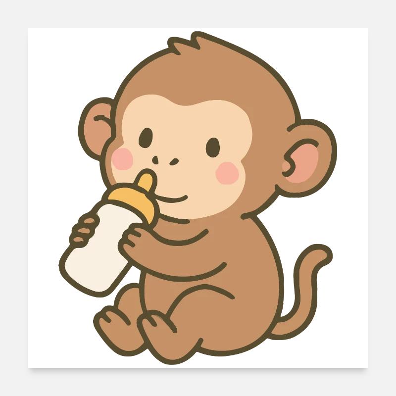 Fläschchen-Äffchen Poster 60x60 cm