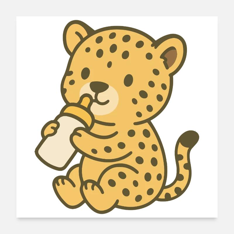 Bébé guépard avec biberon Poster 60 x 60 cm