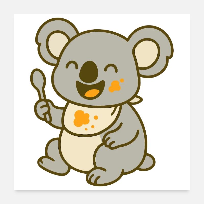 Mignon bébé koala mangeant Poster 60 x 60 cm