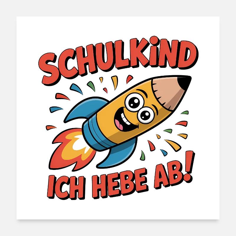 Einschulung Schulkind Raketenstift – Ich hebe ab! Poster 60x60 cm