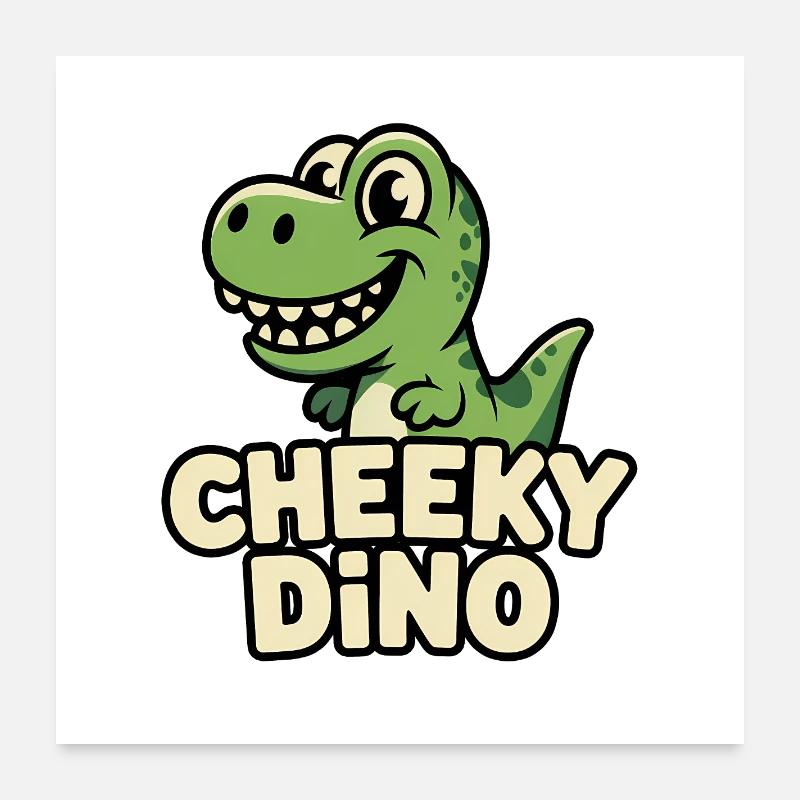 Cheeky Dino, dinosaure vert effronté de dessin animé Poster 60 x 60 cm