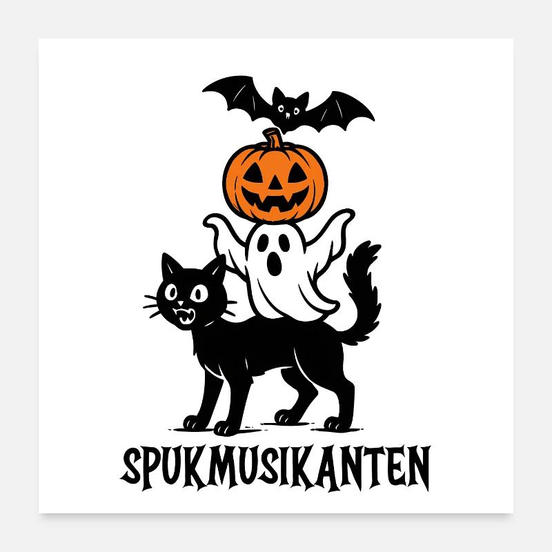 Haunted Musicians – Cat, Ghost, Pumpkin and Bat Poster 24" x 24" (60x60 cm)