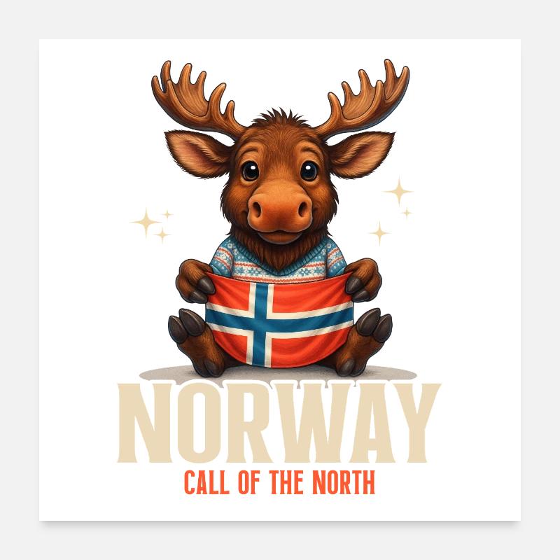 Orignal de Norvège avec drapeau – Appel du Nord Poster 60 x 60 cm