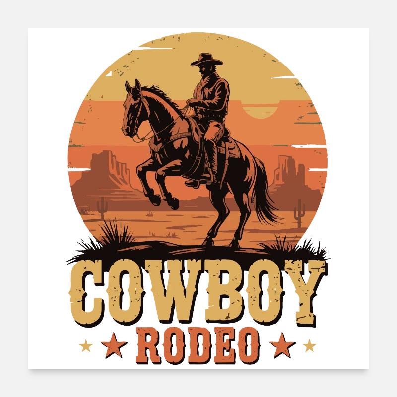 Rodéo de cow-boy - Wild West Sunset Design Poster 60 x 60 cm