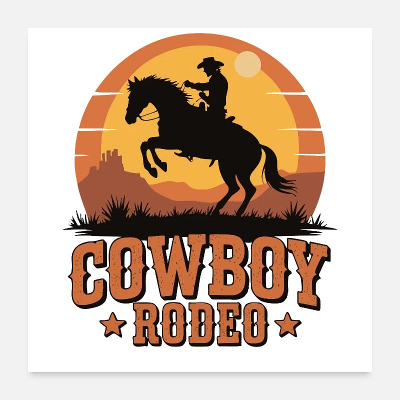 Rodéo de cow-boy - Wild West Sunset Design Poster 60 x 60 cm