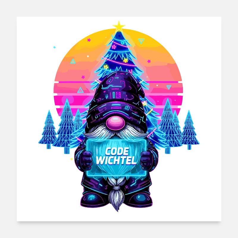 Cyberpunk Codice Gnomo - Synthwave Xmas Nerd Poster 60x60 cm