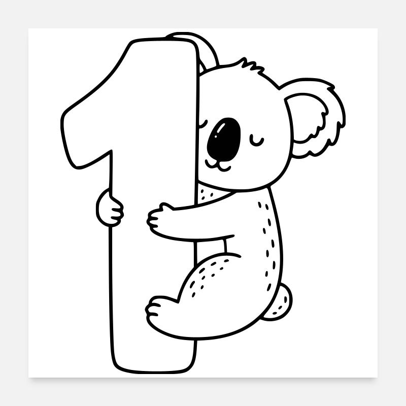 Koala avec illustration de dessin animé numéro 1 Poster 60 x 60 cm
