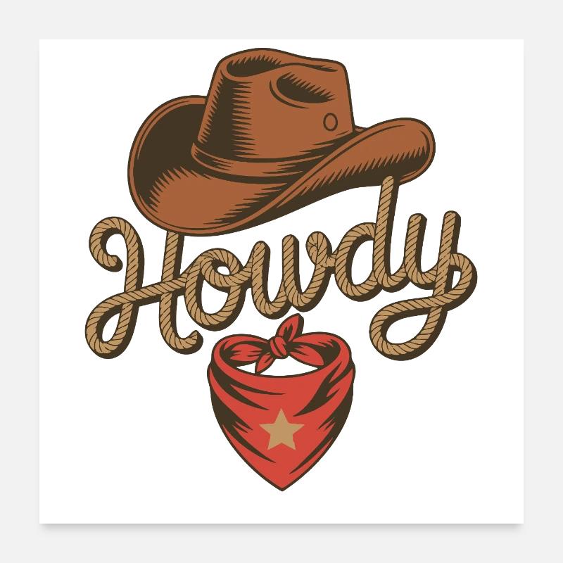 Howdy Cowboy - Conception de corde western Poster 60 x 60 cm