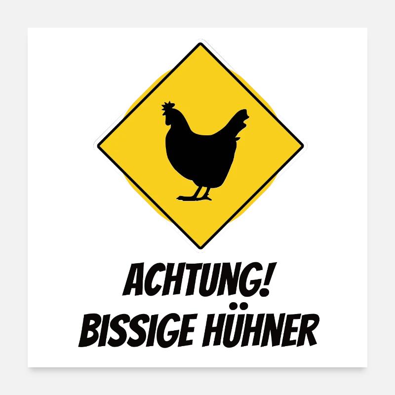 Attention! Snappy chickens – funny warning sign Poster 24" x 24" (60x60 cm)