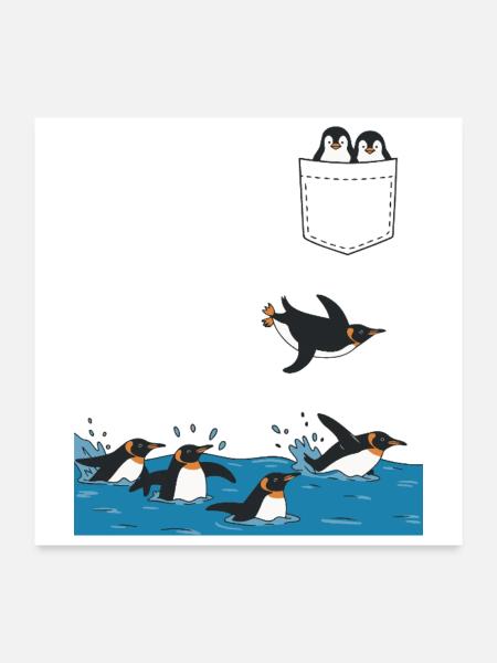 Penguin Jump Into The Water Pocket Design - Poster 24" x 24" (60x60 cm) - white - Front