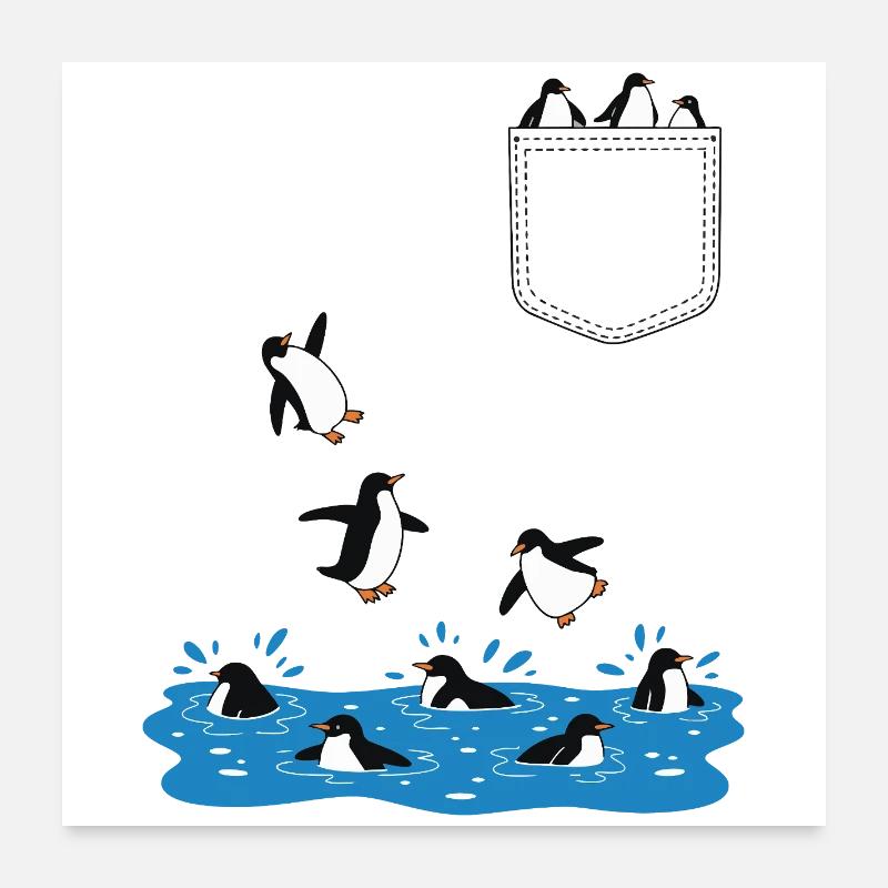 Pinguin Sprung ins Wasser Pocket Design Poster 60x60 cm
