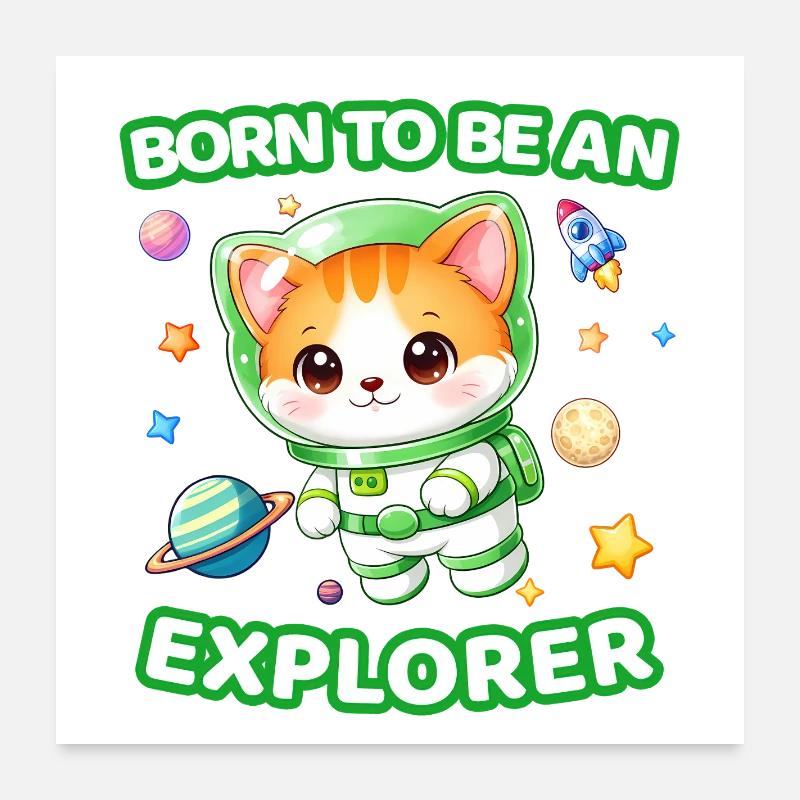 Born to Be an explorer Neutral Astronaut Kitten 1 Poster 24" x 24" (60x60 cm)