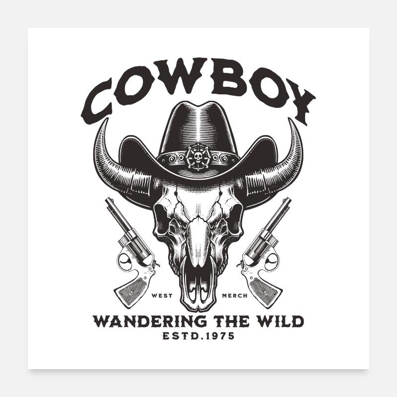 Crâne Cowboy Western Vintage Poster 60 x 60 cm