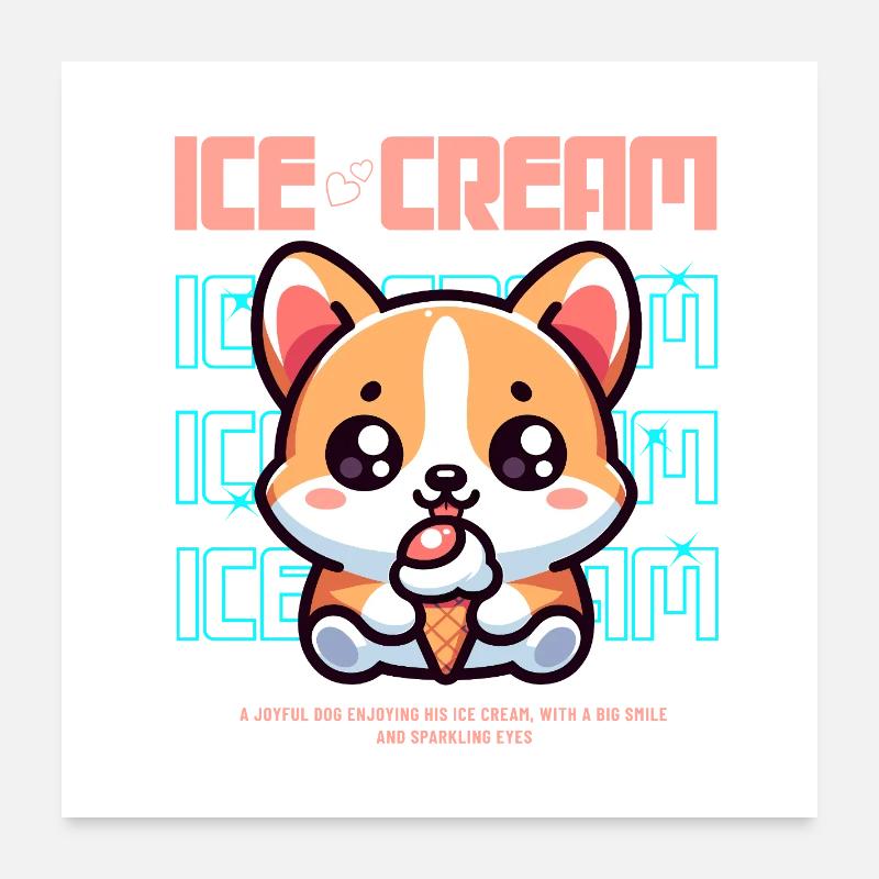Niedlicher Eiscreme Welpe Poster 60x60 cm