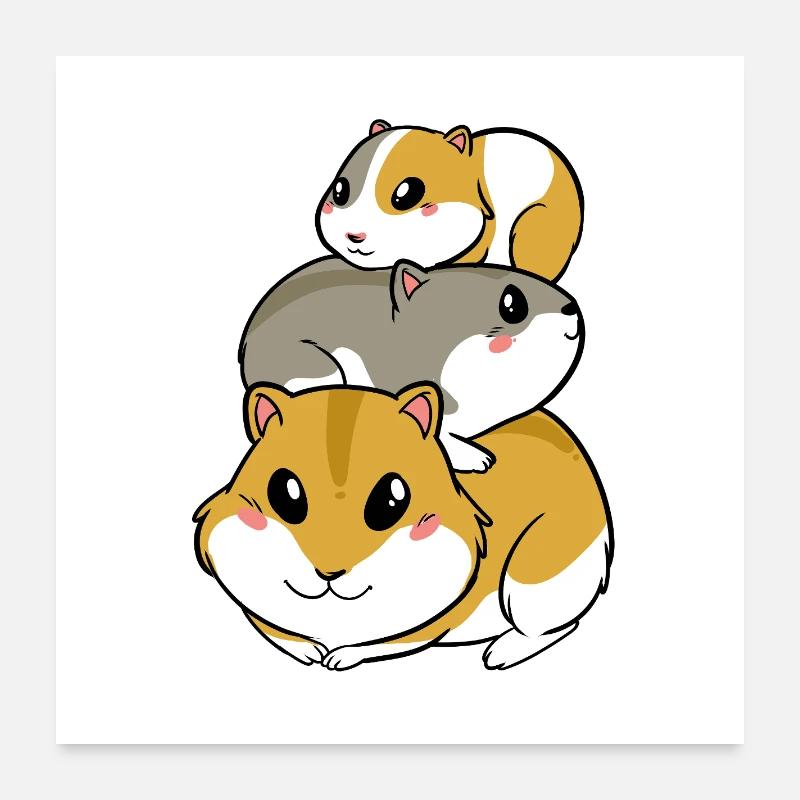 Pyramide de cochons d’Inde hamster mignonne Poster 60 x 60 cm