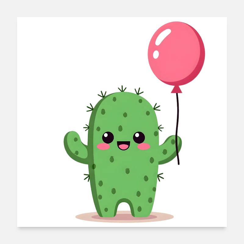 Cactus avec ballon Poster 60 x 60 cm