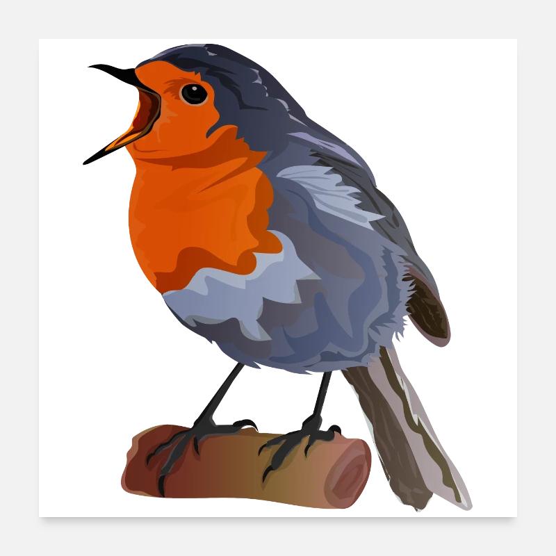 Robin Bird Illustration on Textile Poster 24" x 24" (60x60 cm)