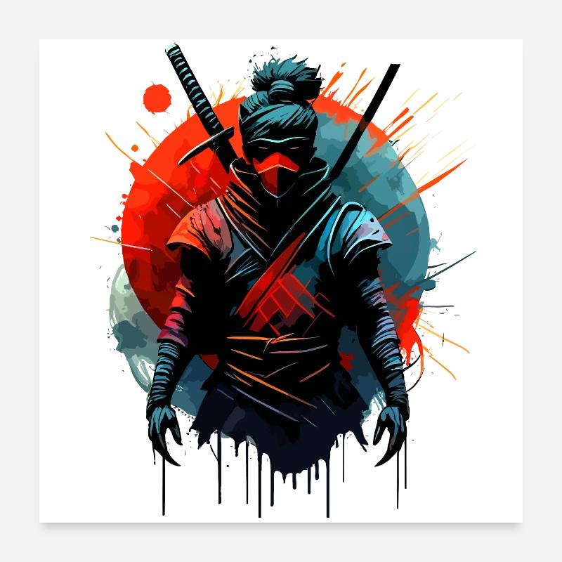 Kriegerischer Ninja Samurai Japan Poster 60x60 cm
