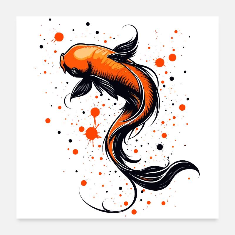 Koi Fisch Harmonie - Poster 60x60 cm - Weiß